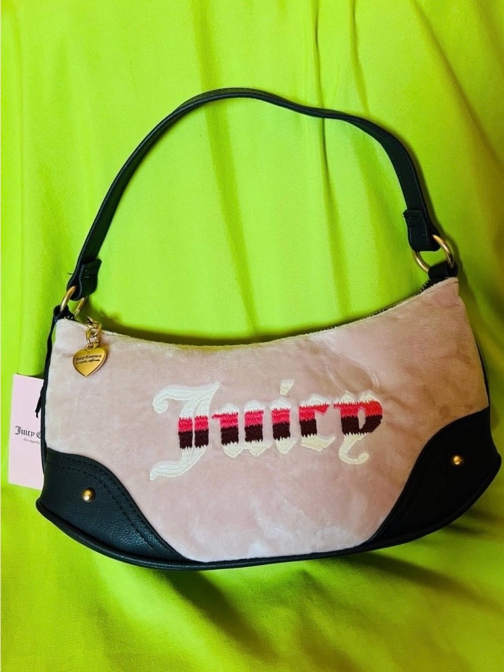 Juicy Couture Pink Velvet Shoulder Bag with Brown Trim